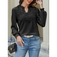 thumbnail image 3 of Corabera Womens Fall Tops V Neck Lace Long Sleeve Shirts Flowy Chiffon Blouses for Women Black L, 3 of 8