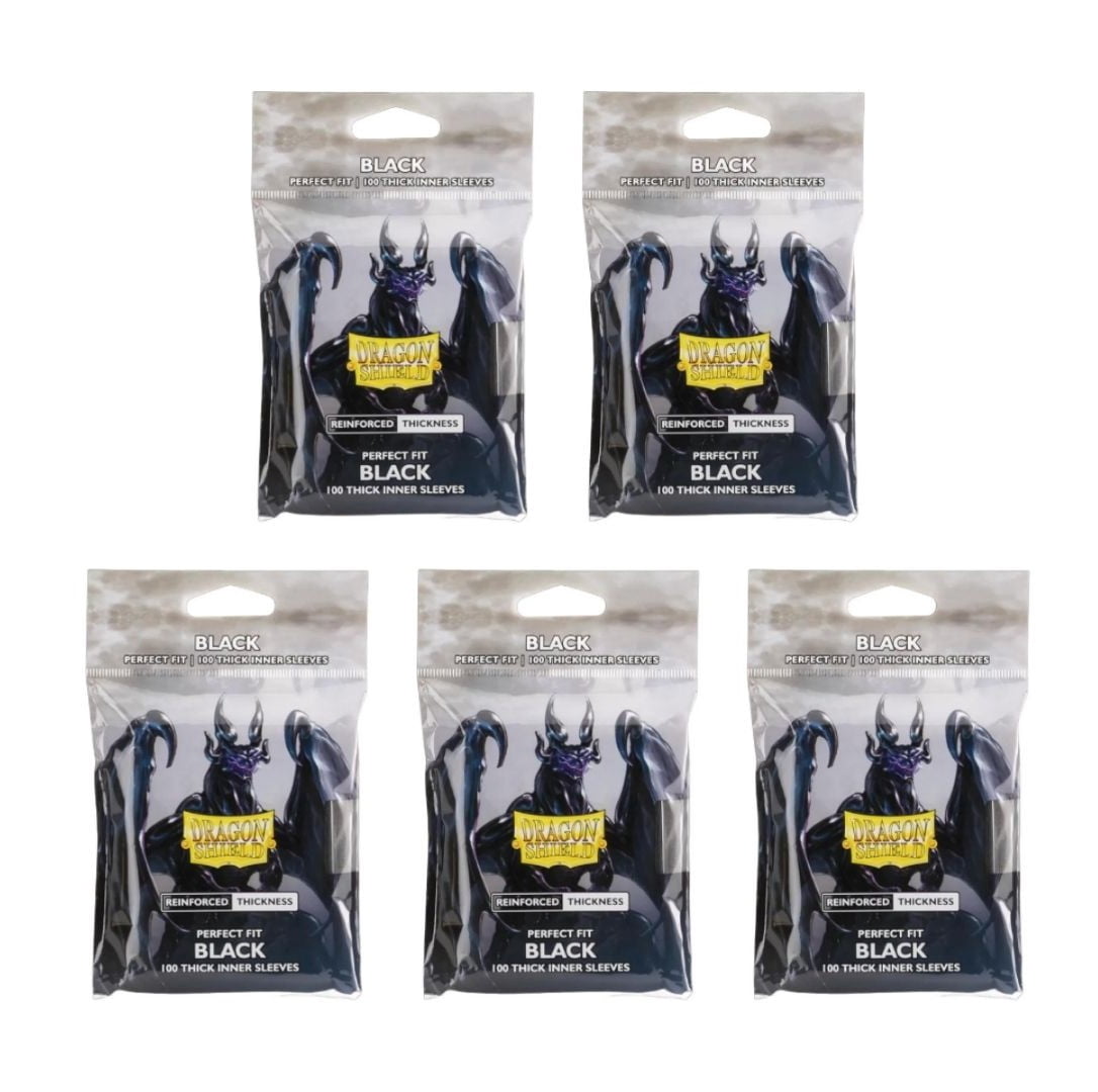 5 Packs Dragon Shield Thick Inner Sleeve Standard Size 100 ct Card Sleeves - Black