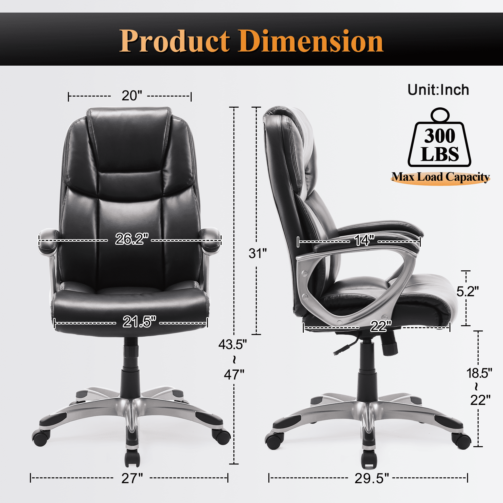 Medium-Back Leather Ergonomic Office Chair Computer Desk Chair with Lumbar Support Black