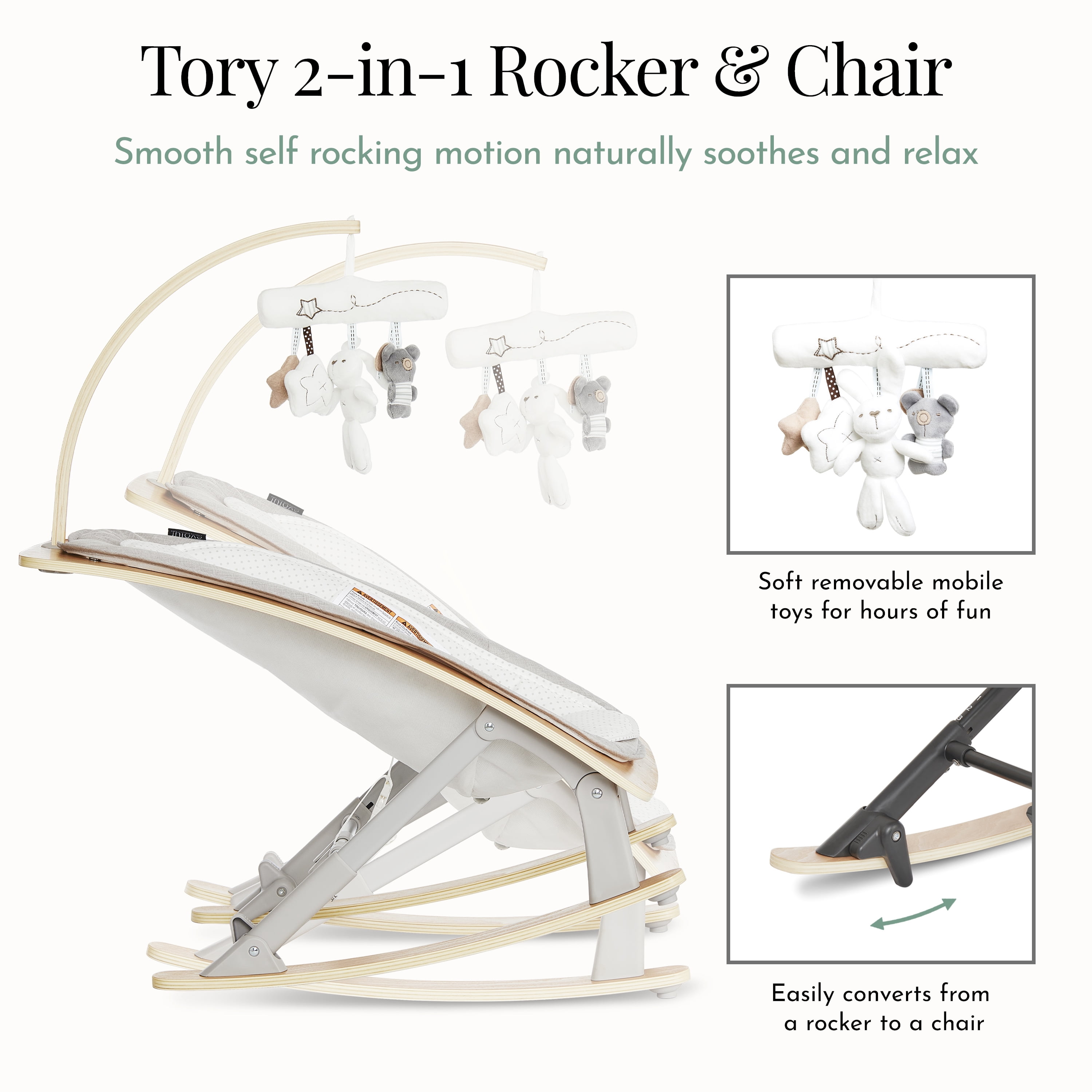 Evolur Tory 2-in-1 Rocker & Chair, Light Gray
