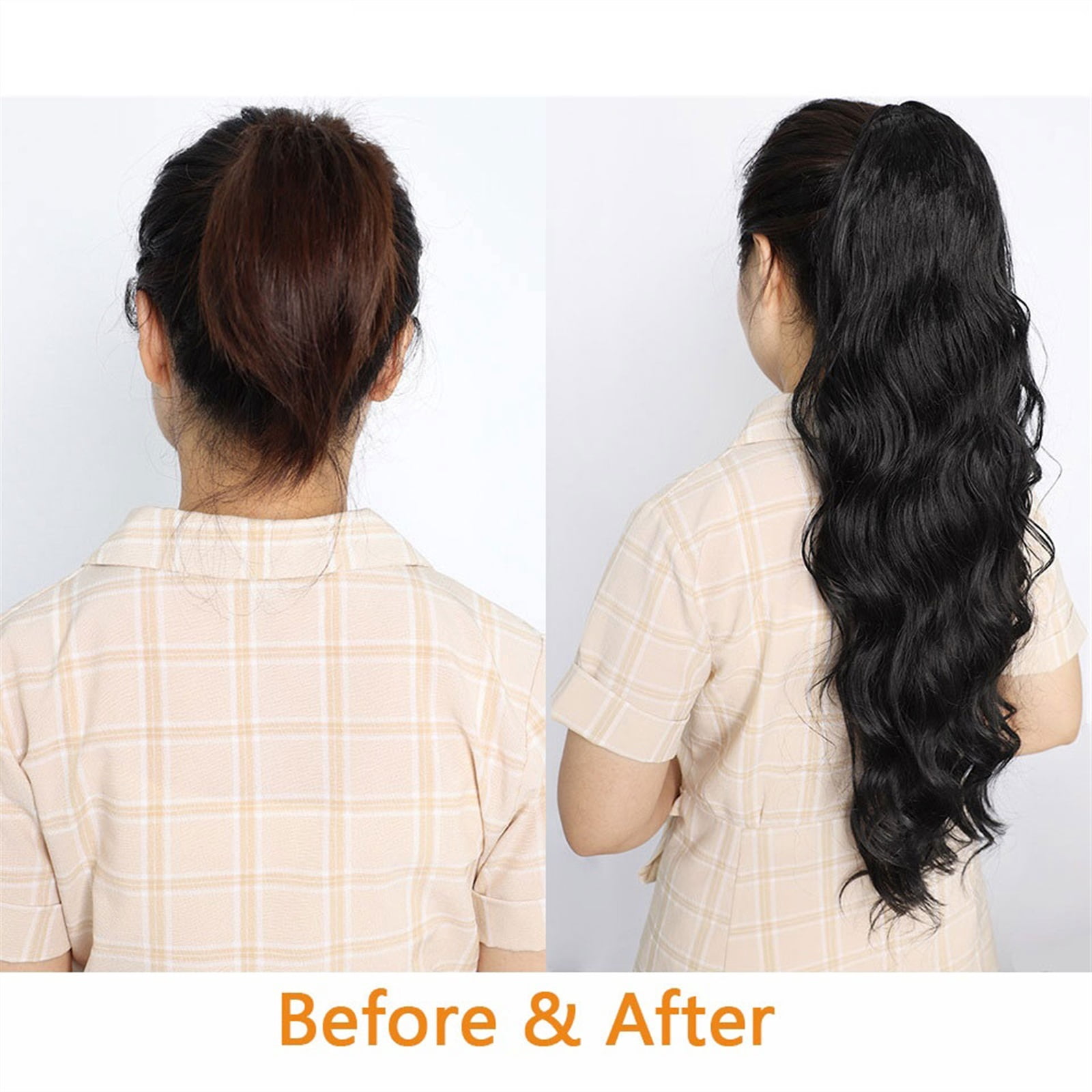 Body Wave for Women Long Wavy Ponytail Human Hair Drawstring Clip in Hairpiece Black Wave Extension African American Pony Tail
