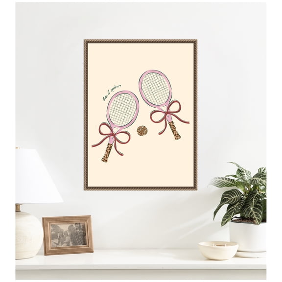 Kate and Laurel Framed Canvas Wall Art Print Tennis Club by Aislinn Simmonds Duchess Plum, 18 x 24 Sylvie Beaded Dark Gold Frame, Vintage, Sport Art for Wall Decor