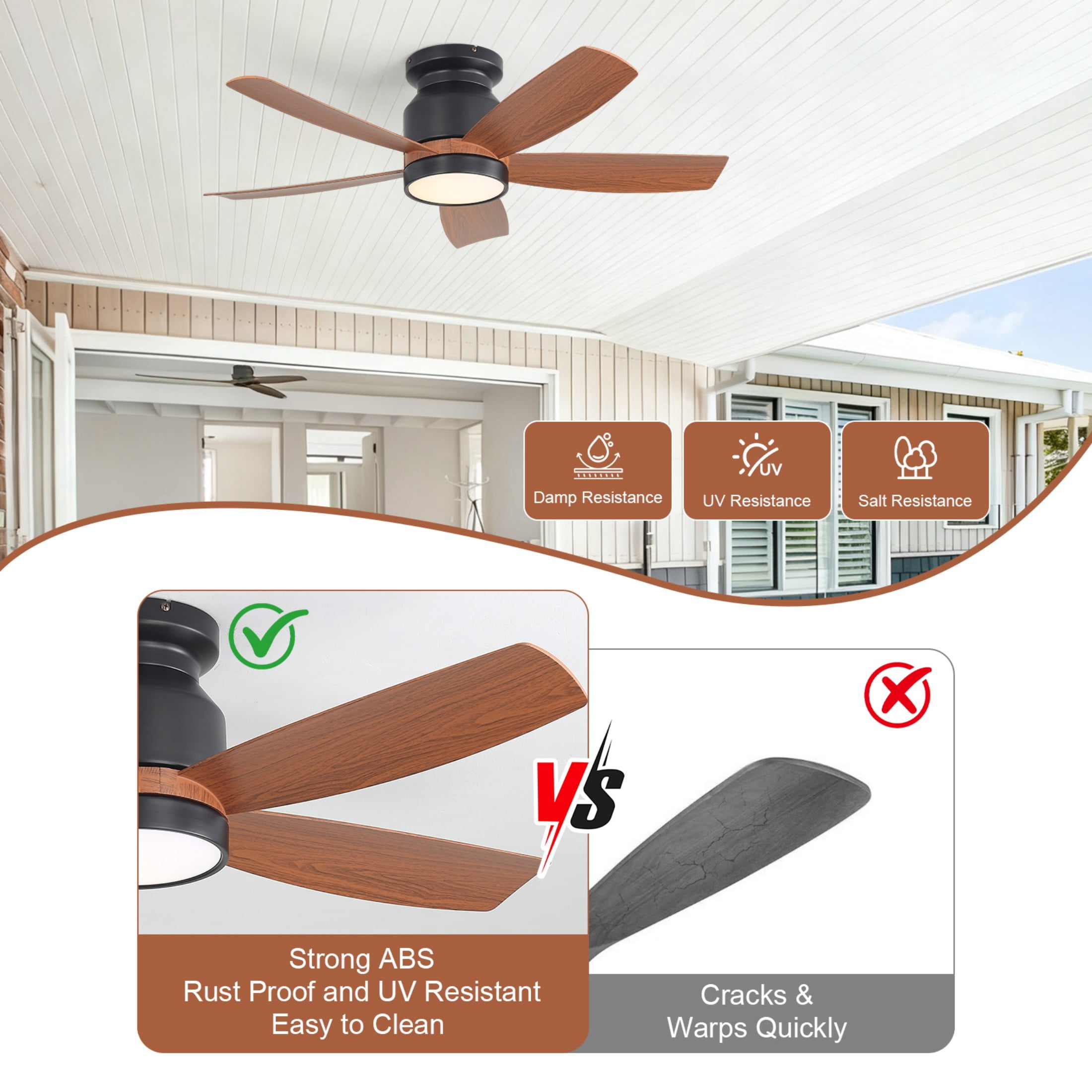 Sofucor 42 Inch Brown Ceiling Fan with Lights and Remote