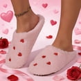 thumbnail image 2 of Women'S Slipper Heart Love Dots Indoor Outdoor House Slipper Fuzzy Fluffy House Shoes Valentine'S Day Gift Funny Flat Slides Pink US: 9, 2 of 9