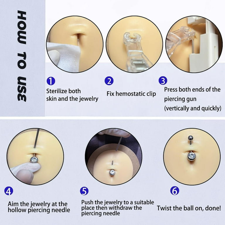 Belly Button Piercing Gun Kit - 7PCS Body Piercing Kit for Men Women, Easy, Safe, Disposable, Done Alone