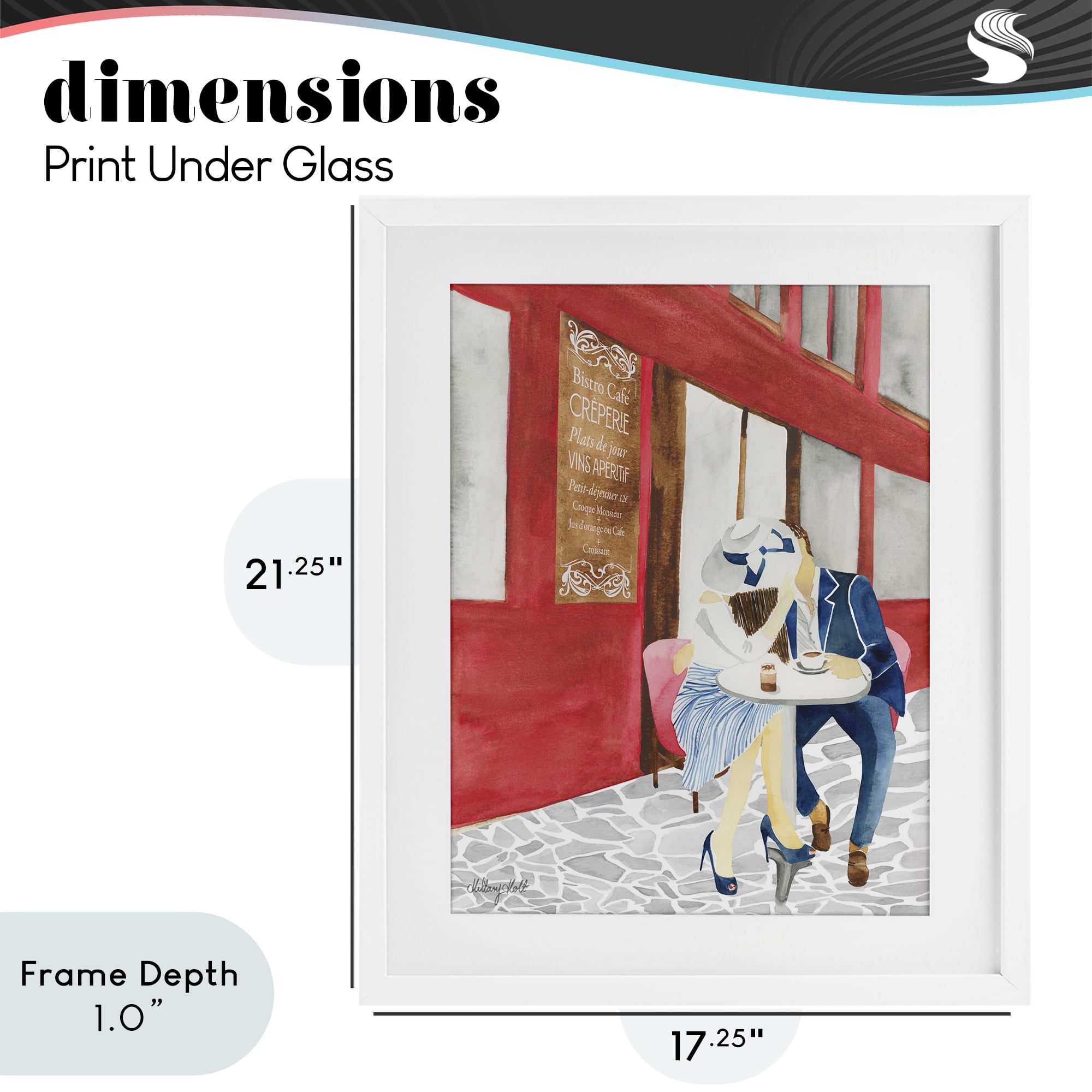 Stupell Industries Kiss At Parisian Cafe White Framed Print Under Glass, design by Hillary Holt