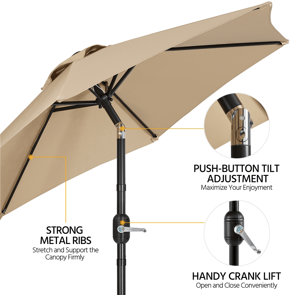 Renwick 7.5Ft Outdoor Patio Umbrella with Push Button Tilt and Crank, Tan