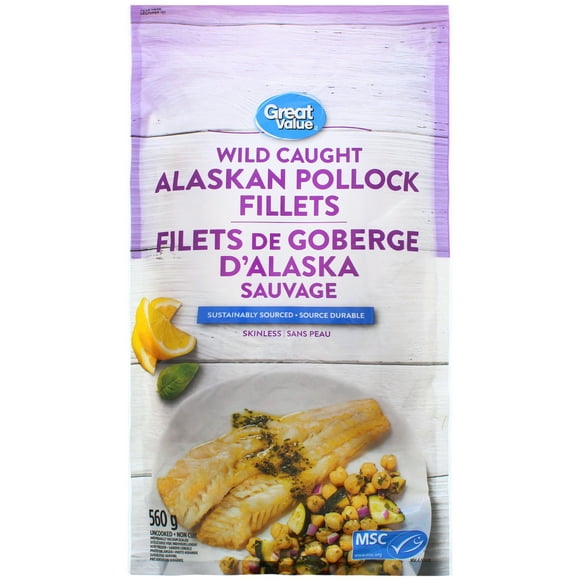 Great Value Wild Caught Alaskan Pollock Fillets, 560 g