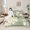 thumbnail image 5 of Manfei Green Beige Queen Comforter Set,Rustic Flower Floral Bedding Sets,Natural Botanical Bedding Comforter Set For Boys,Microfiber Bedroom Decor Reversible,3-Piece, 5 of 9