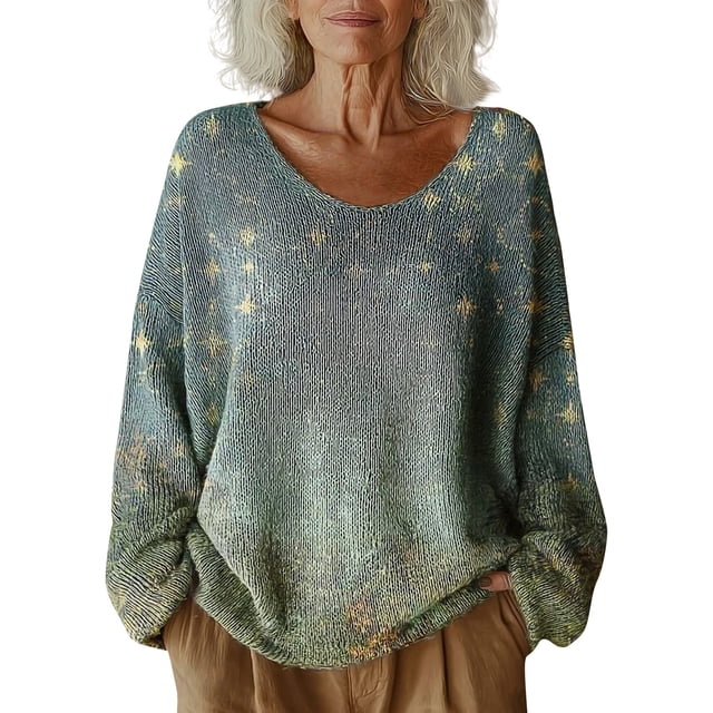 WZXFASHION Women's Pattern Printed Casual Pullover Sweater Up To 50% Off thermal pullover sweater