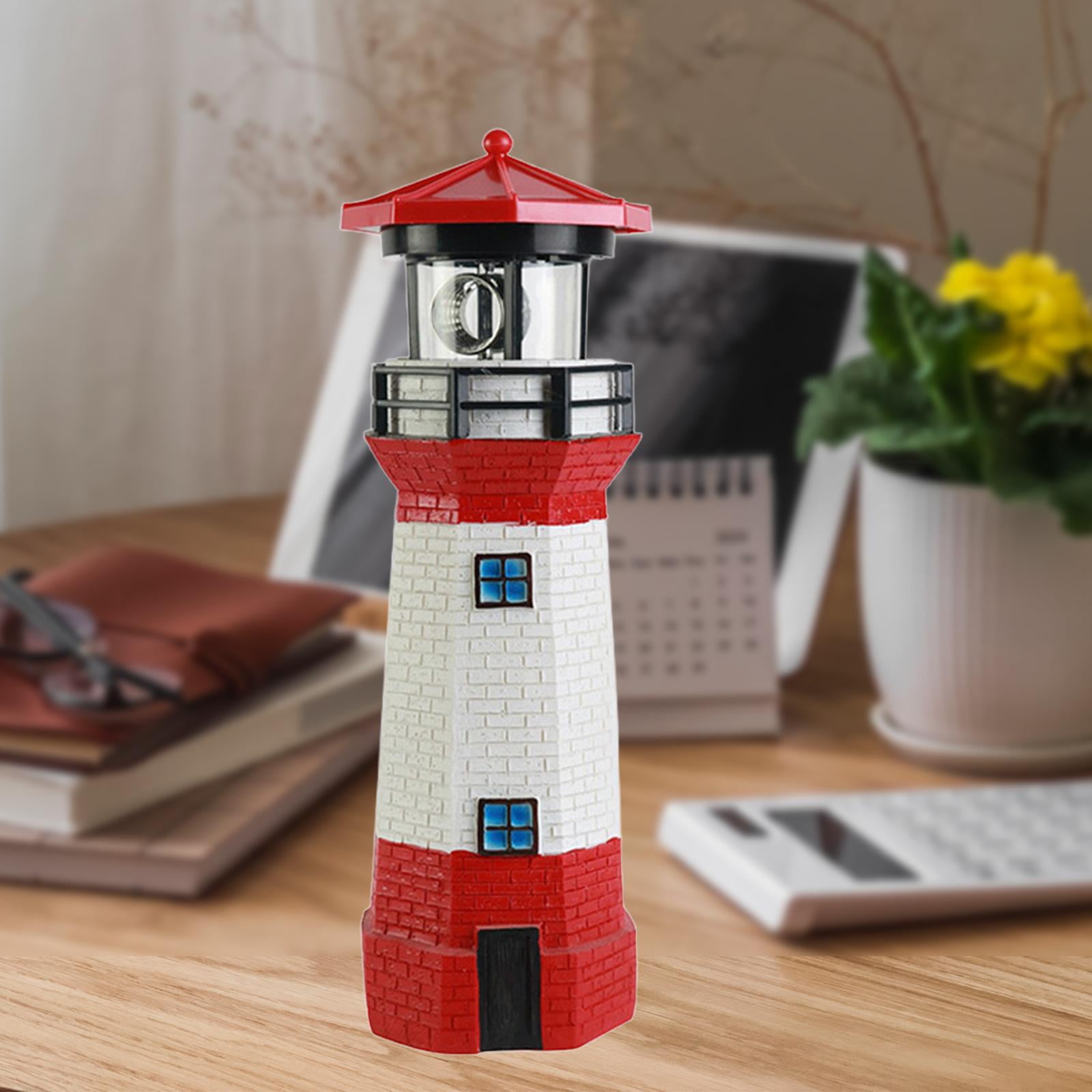 figatia Solar Lighthouse Garden Statue Solar LED Lamp with Rotating Lamp Lighthouse Sculpture Figurine for Backyard Yard Outdoor Lawn Red