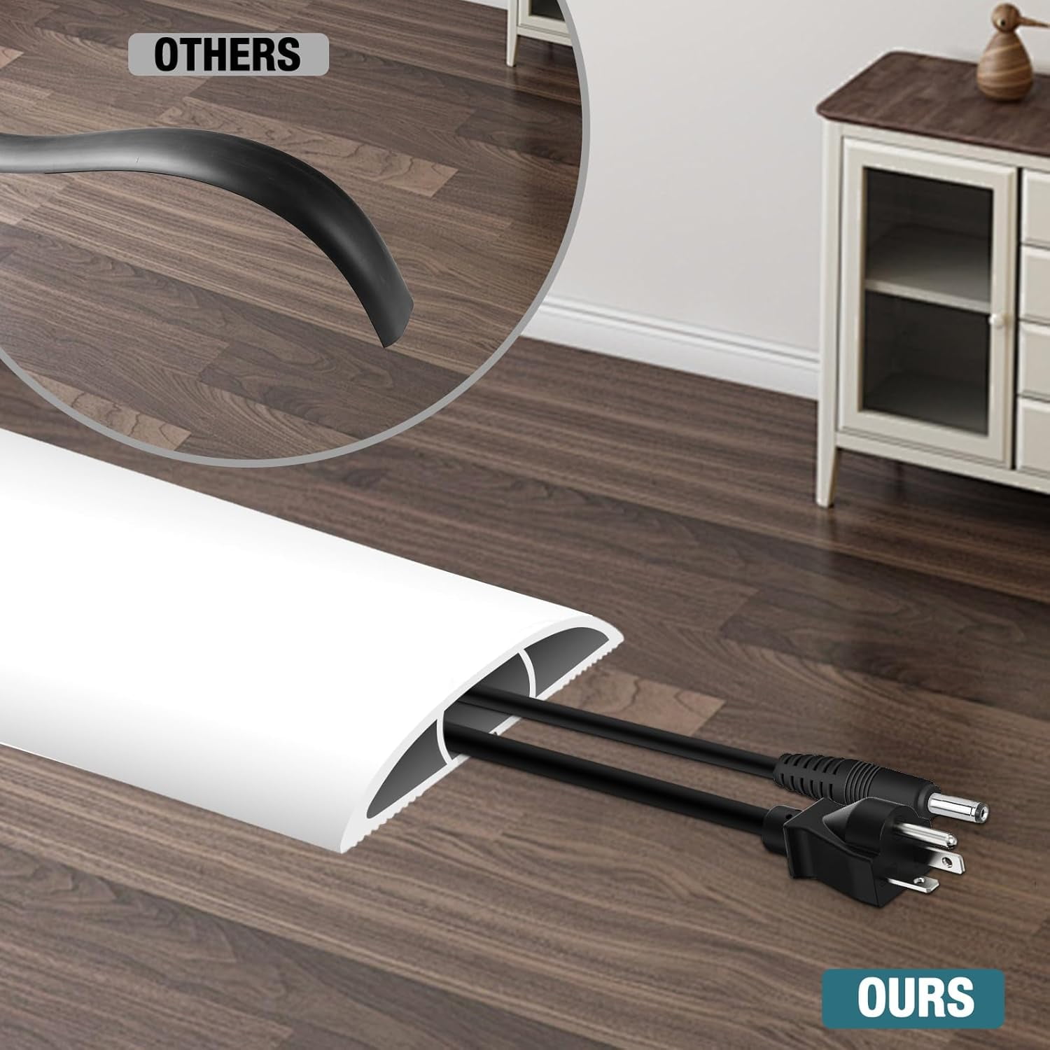 JJEAN-Floor Cord Cover, Cable Protector, 0.63W x 0.31H inches, Wire Cover for Extension Cords, Floor Cable Covers Prevent Cable Trips (White, 50-10 Feet)