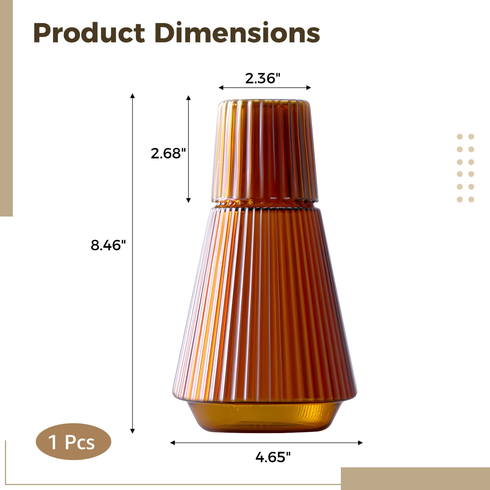 Amber Glass Water Carafe Set with 150 ml Cup, Heat-Resistant Glass Pitcher for Bedside, 1000 ml Capacity with Geometric Design, Ideal for Nightstand Use, Elegant Home Decor Gift Set