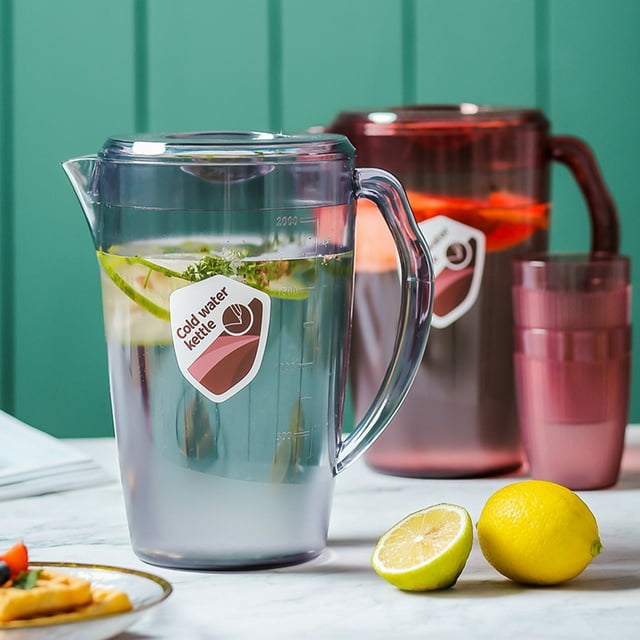 Jarra de agua de plástico transparente con tapa, ideal para bebidas frías, para servir bebidas, ideal para el hogar y la oficina, ideal para té helado, limonada y leche, con vista clara, artículos es