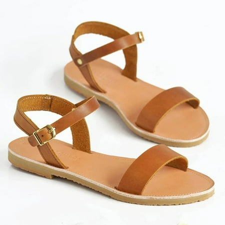 

Sunvit Flat Sandals for Women- Casual Open Toe Summer Slide Sandals #894 Brown