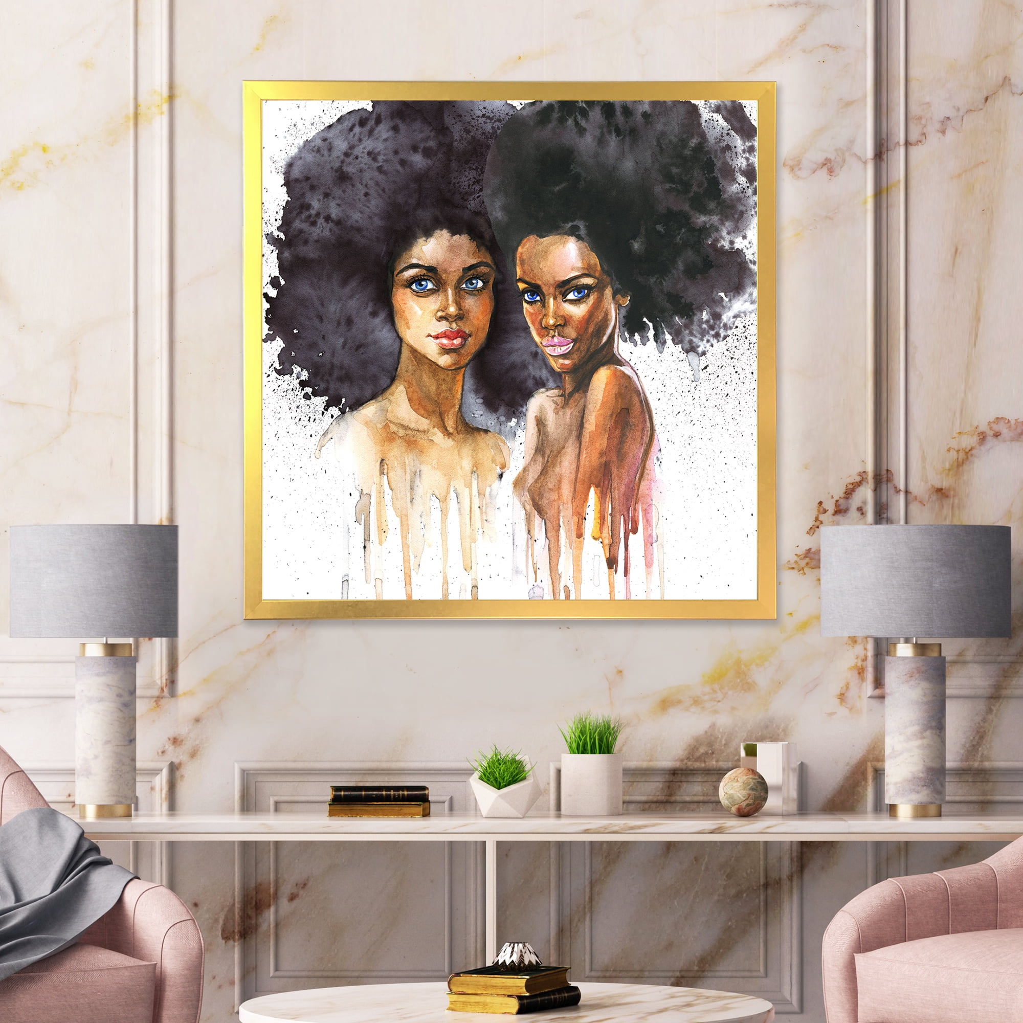 Designart 'Portrait of Two African American Women' Modern Framed Art Print