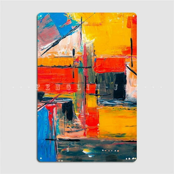 Colorful Abstract Minimalist Design Texture Distressed Style Metal Plaque Poster Pub Garage Painting Décor Aluminum Sign Posters Size: 16 x 12 Inches