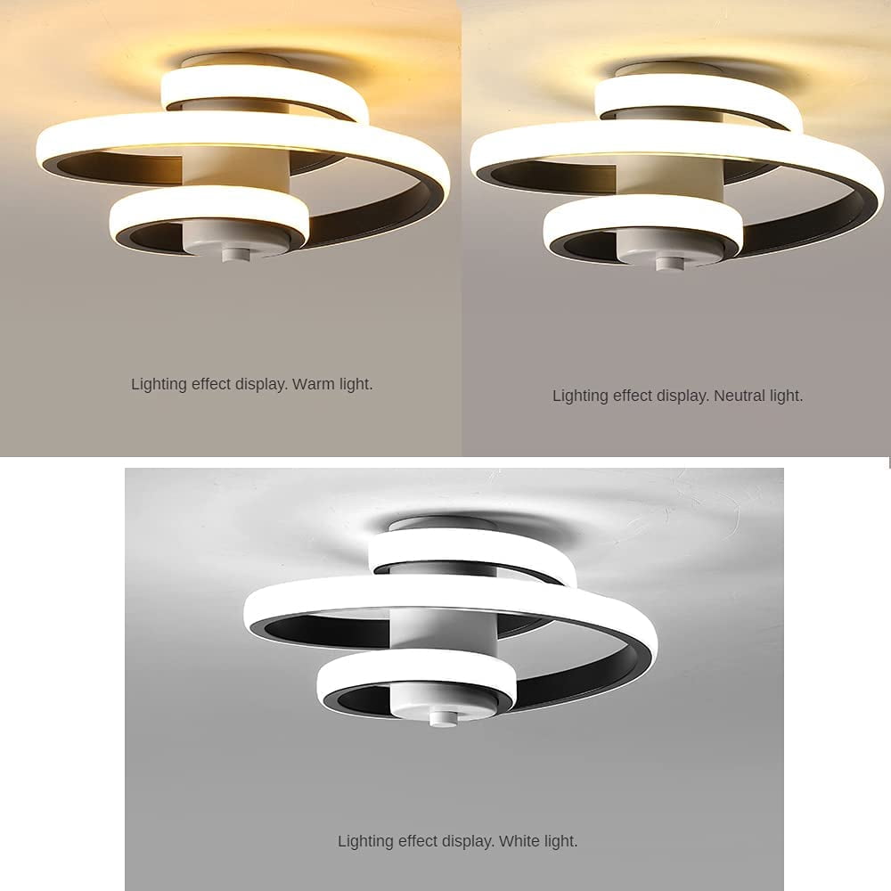 Modern Spiral 3-Color Dimmable Ceiling Light 18W Lighting Fixtures for Hallway Aisle, Aluminum Black