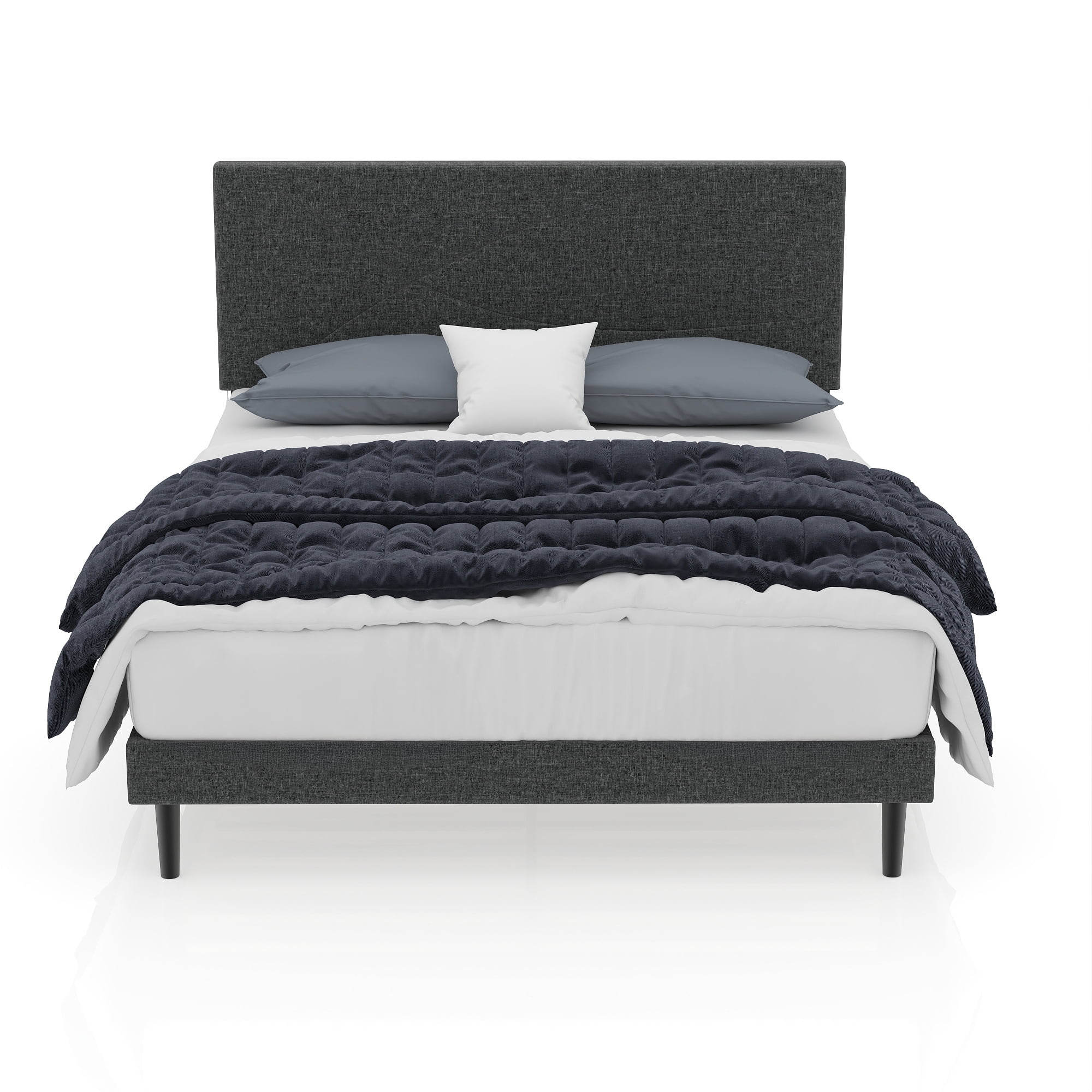 Lit queen-size rembourré Homy Casa avec plateau télé pour chambres élégantes