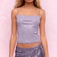 thumbnail image 2 of Wang6 Women Cropped Sequin Camisole Trendy Spaghetti Strap Sparklers Cami Tank Tops Square Neck Mardi Gras Sleeveless Undershirts Tees Purple L, 2 of 6
