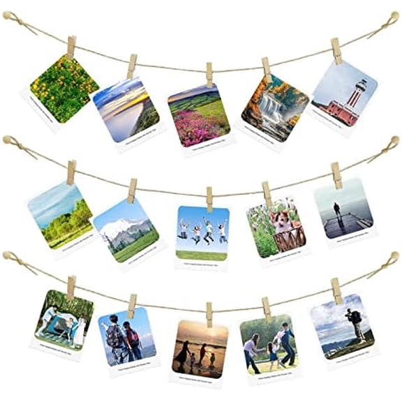 Photo Hanging Display with 50 Photo Clips, String Hanging Pictures Decor Wall Display, Clip Photo Holders for Hanging Kids Artwork On Wall Decor Home