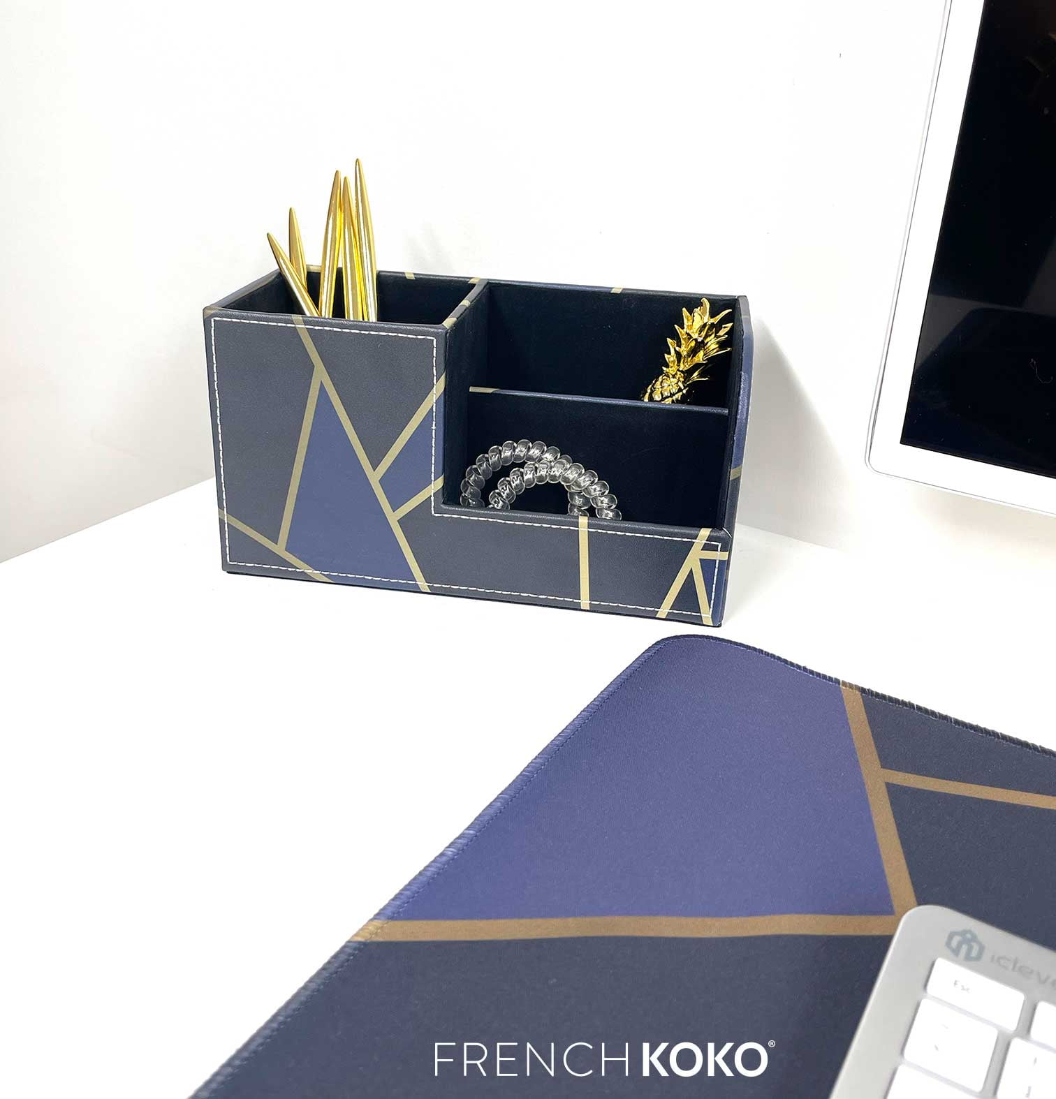 French KOKO Large PU Leather Desk Organizer Pen Holder Office Accessories  Women Kids Girls Work School Supplies - Cute Cactus 