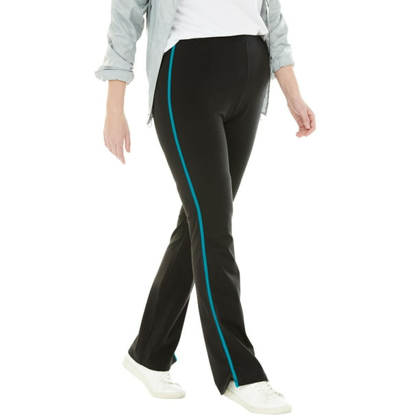 Black babe in yoga pants stripped Woman Within Plus Size Stretch Cotton Side Striped Bootcut Yoga Pant Walmart Com Walmart Com