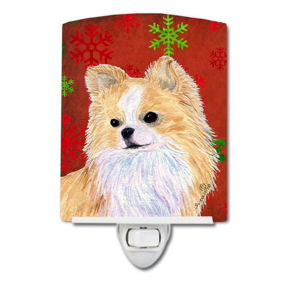 Caroline's Treasures SS4680CNL Chihuahua Red and Green Snowflakes Holiday Christmas Ceramic Night Light, 6x4x3",