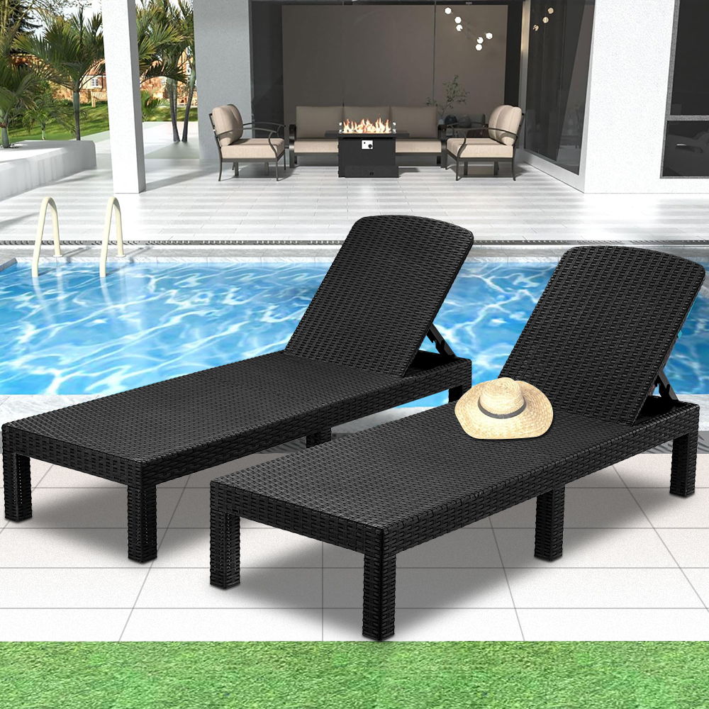SEGMART Outdoor Lounge Chairs Set of 2, Adjustable Patio Chaise Lounges, Lounger Recliner for Poolside, Backyard, Porch, Quick Assembly, Easy Carrying, Waterproof, 330lb Capacity - Black - image 2 of 9