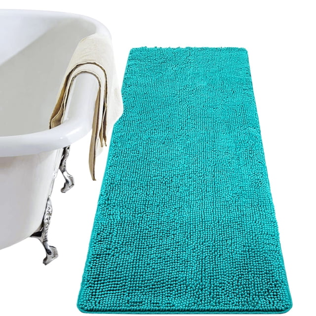 Alfombra de baño LOCHAS Luxury Shaggy de microfibra, 60 x 150 cm, color azul turquesa