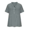 thumbnail image 6 of hoksml Women's Cotton V Neck Short Sleeve Peplum Blouse, Ruffle Trim Casual Tunic, Loose Fit Top for Daily and Office Wear, 6 of 8