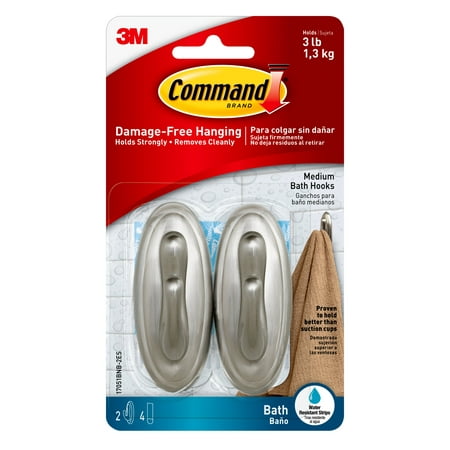 Pole 4 Leg 2 Hook - Command Hook, Brushed Nickel, 2 Hooks, Medium, 4 Strips/Pack