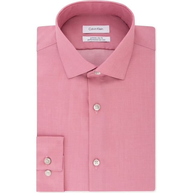 Calvin Klein - Camisa de vestir con botones para hombre sin planchado, color rosa, cuello de 17.5 pulgadas, manga de 36 a 37 pulgadas