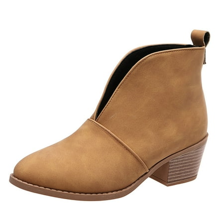 DVKOVI Western Boots Women Womens Ankle Cowboy Boots Women Shoes Comfortable Soft Sole One Foot Ankle Boots Fashionable Casual Short Boots Heel Boots for Women Yellow 40