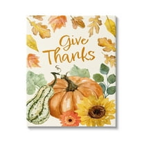 Give Thanks Harvest Gourds Leaves Autumnal Border Botanical & Floral Graphic Art Gallery-Wrapped Canvas Print Wall Art