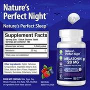 Natures Perfect Night, Melatonin 20mg Supplement, 180 Fast Dissolve Tablets, Natural Berry Flavor