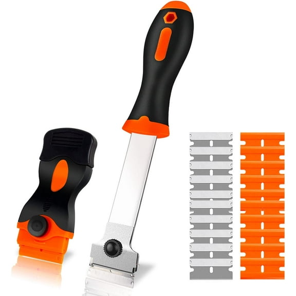 Multi-Purpose Razor Blade Scraper Set,Min Scraper,Heavy Duty Long Handled Razor Scraper With Blades,Cleaning Scraper Tool Adhesive Remover,Removing Sticky, Glue, Decal in The Window, Floor, Stove