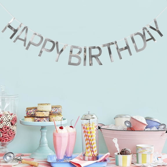 ADDHAT Silver Hanging Letter Banner for Birthday and Party Decoration