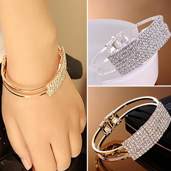 Women Silver Rhinestone Crystal Angel Wings Bangle Cuff Bracelet Jewelry Sanwood 