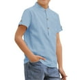 thumbnail image 2 of Langwyqu Short Sleeved Solid Color Boys Henley Blouse Children Button Tops With Pocket For 3-14 Years, 2 of 5