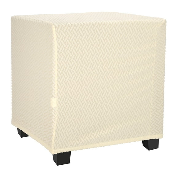 Knitted Jacquard Polyester Square Ottoman Cover Fit Length 13"-18", Cream