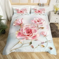 Erosebridal Pink Rose Duvet Cover Twin,Botanical Flower Bedding Sets Twin Size,Golden Leaves Comforter Cover Twin For Princess,Microfiber Bedroom Decor Reversible,2-Piece(No Comforter)