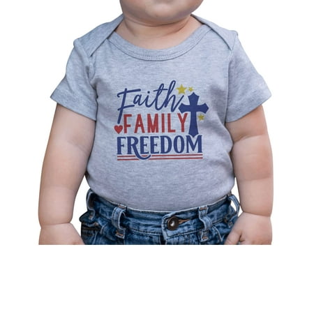

7 ate 9 Apparel Kids Patriotic 4th of July Outfit - Faith Family Freedom Grey Onepiece 0-3 Months