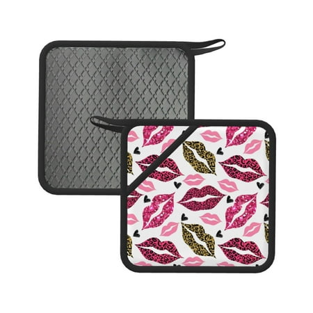 

2PCS Pot Holders for Kitchen - Heat Resistant Silicone Pot Holders with Hanging Loop fashion Glitter Leopard lips Non Slip Oven Hot Pads Potholders for Decor Baking Cooking Kitchen