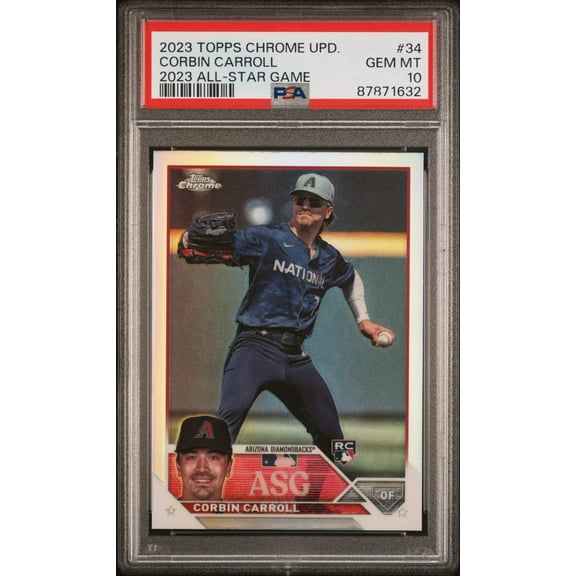 Graded 2023 Topps Chrome Update Corbin Carroll #34 2023 All Star Game Rookie RC Baseball Card PSA 10 Gem Mint