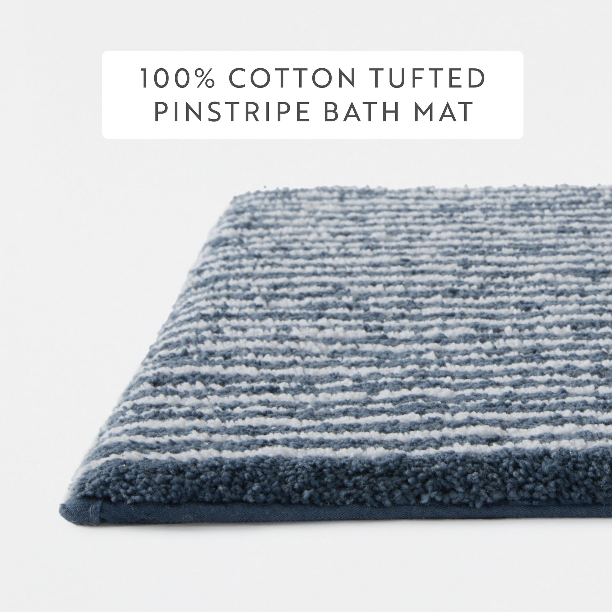 Noble Linens Pinstripe Cotton Bath Mat, 34 in x 21 in, Navy