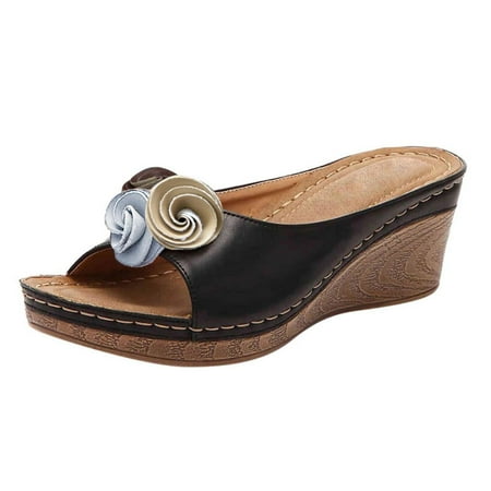 

Stamzod Sandals Women Casual Flower Slippers Fish Mouth Shoes Thick Sole Sloping Heel Sandals Clearance