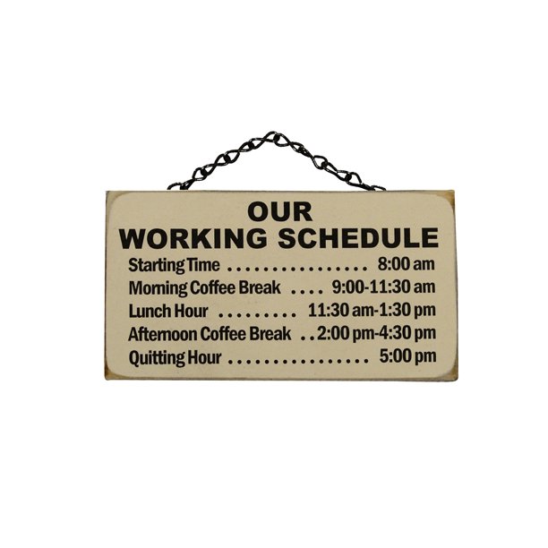 Funny Our Working Schedule Wooden Wall Sign Novelty Rustic Hanging