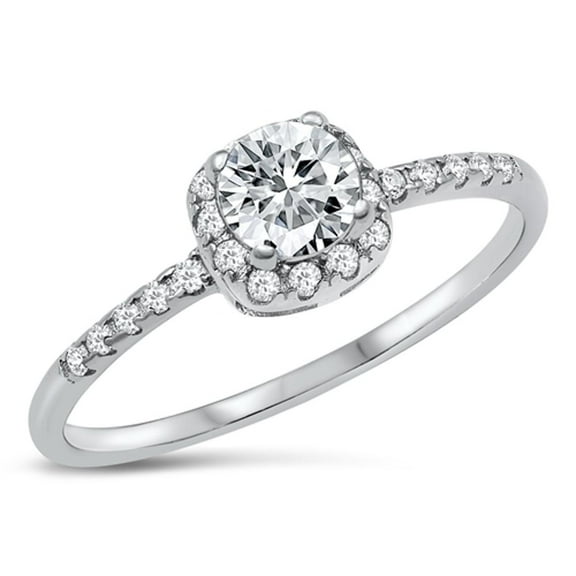 Round Clear CZ Halo Engagement Ring .925 Sterling Silver Band White Jewelry Female Size 7