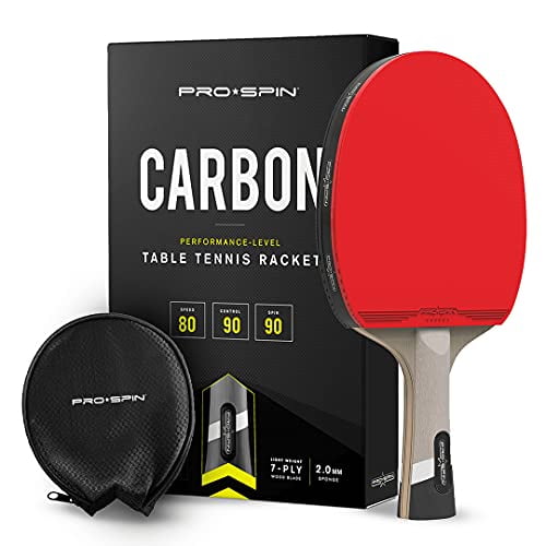 PRO-SPIN Ping Pong Paddle with Carbon Fiber | 7-Ply Blade, Offensive Rubber, 2.0mm Sponge, Premium Rubber Protector Case | Improve Your Game with The ...